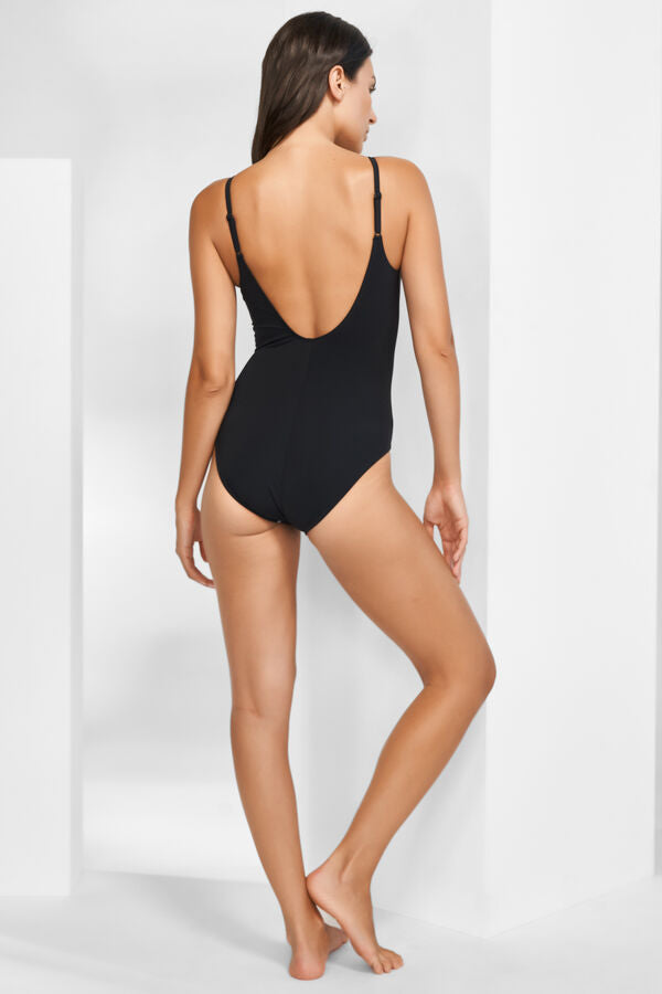 Maryan Mehlhorn Silence V Neck Swimsuit in Black and White