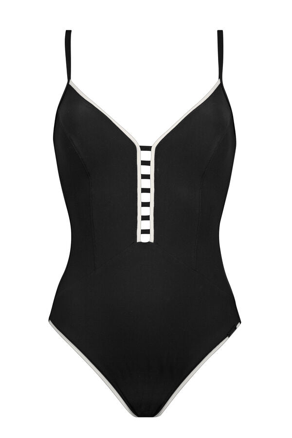 Maryan Mehlhorn Silence V Neck Swimsuit in Black and White