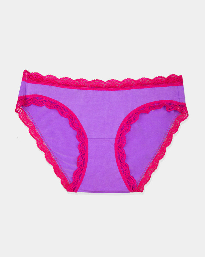 Stripe & Stare Original Knicker in Purple with Raspberry Lace