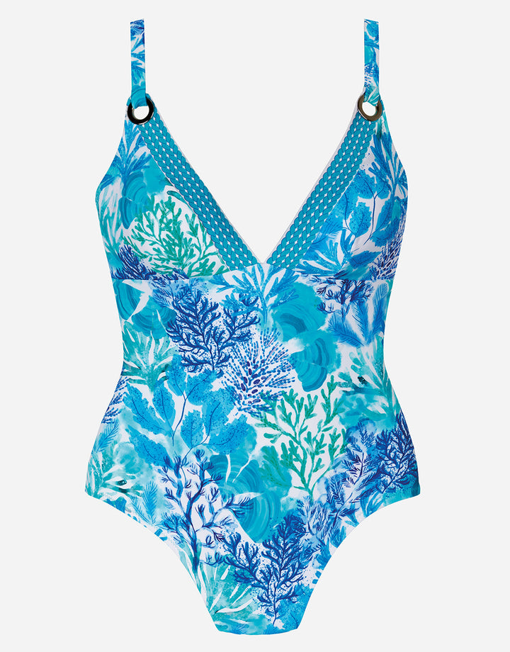 Tessy Menorca Padded V Neck Swimsuit in Blue Coral