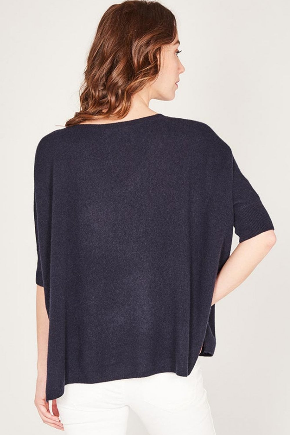 Absolut Cashmere Kate V Neck Short Sleeve Jumper in Navy