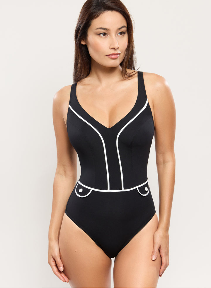 Empreinte Swim Attitude V Neck Swimsuit in Black