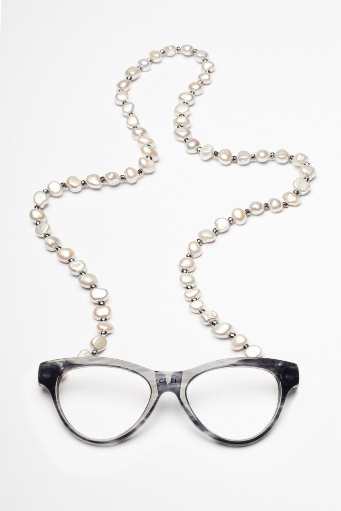 Coti Vision Baroque Cultured Pearl Soft Grey Necklace Reading Glasses