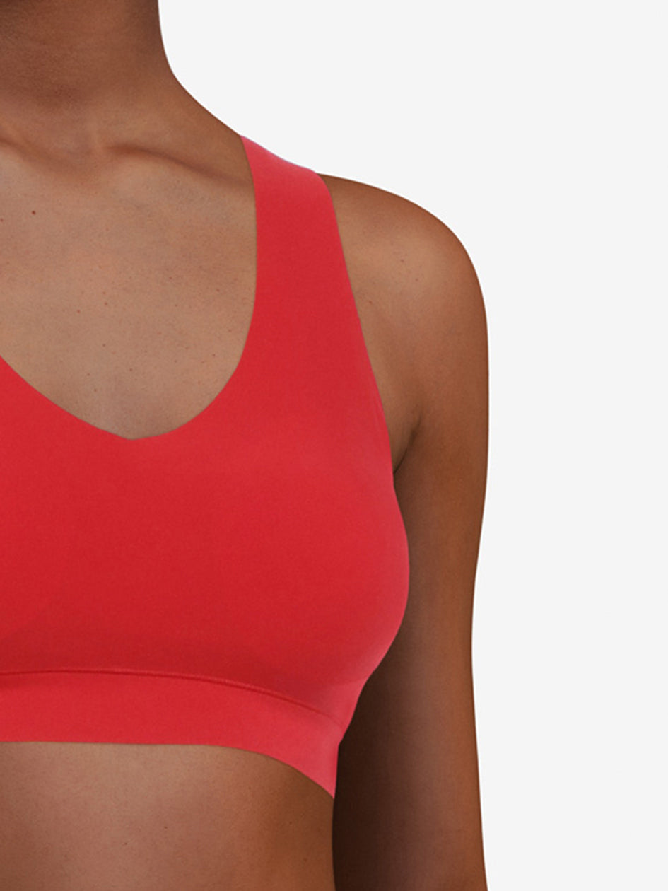 Chantelle Soft Stretch Padded V-Neck Crop Top Wireless Lounge Bra in Poppy Red