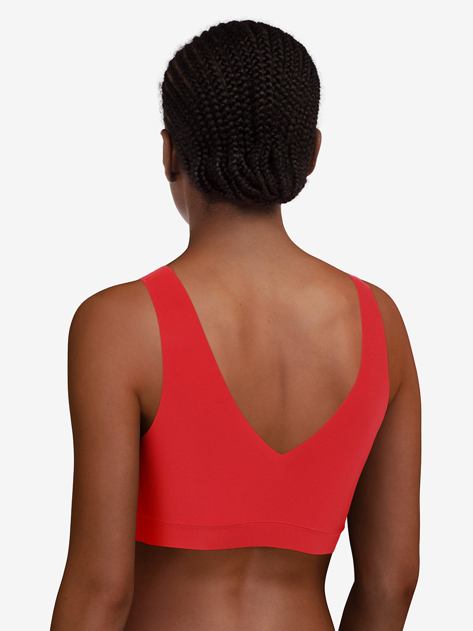 Chantelle Soft Stretch Padded V-Neck Crop Top Wireless Lounge Bra in Poppy Red